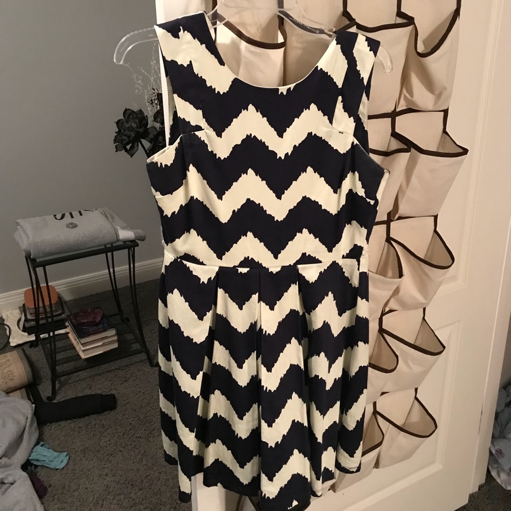 Navy and White Chevron Dress